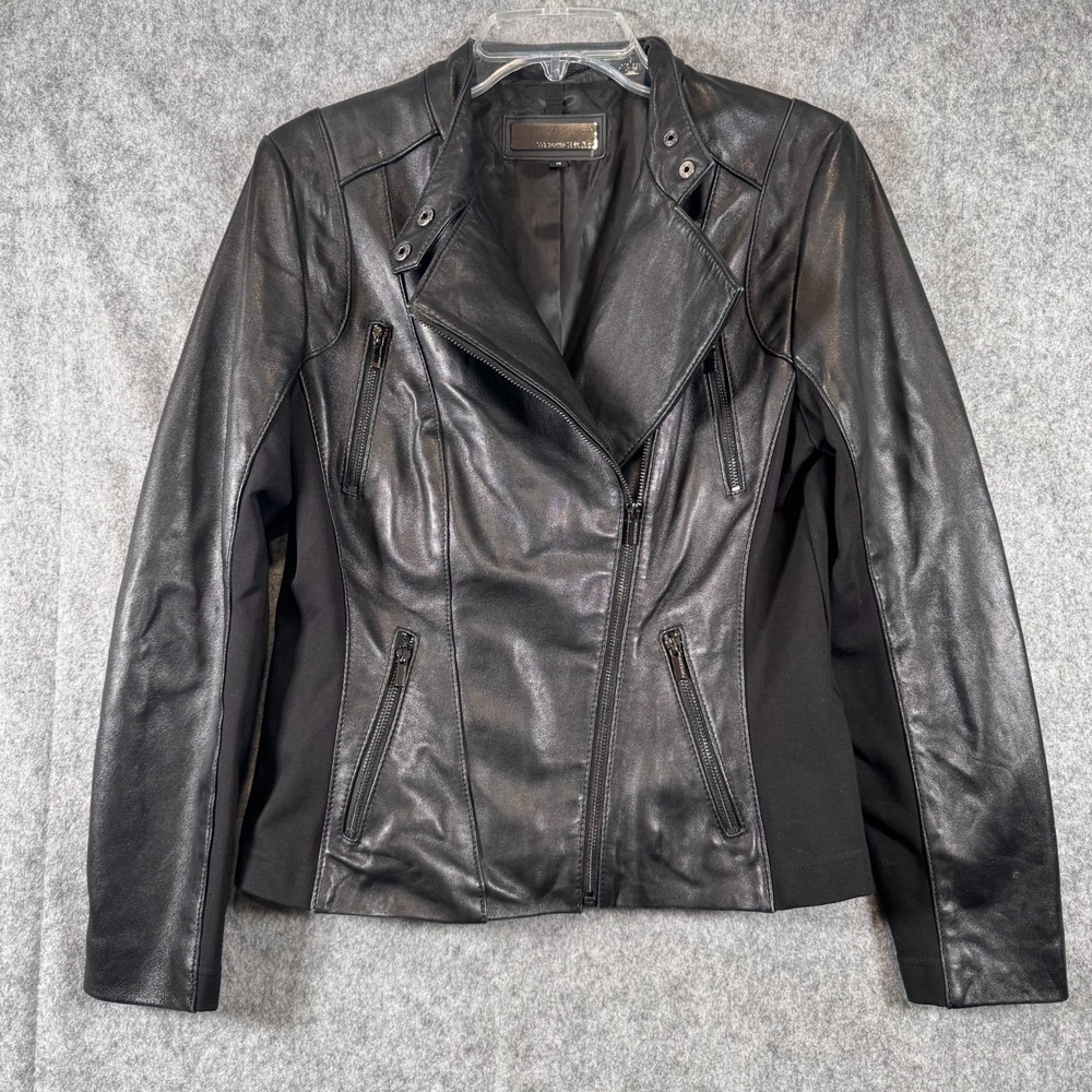 Wilsons Leather Jacket Womens Medium Black Moto Asymmetrical Biker Riding